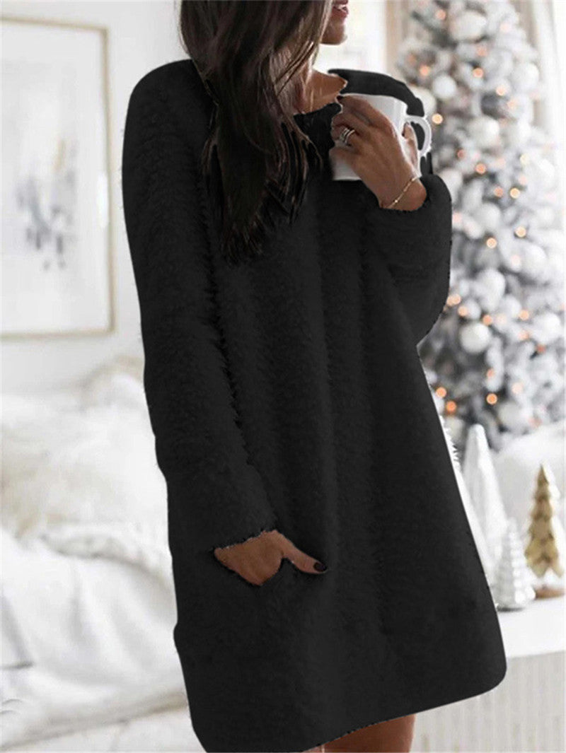 Alice Leroy® | Kleid mit warmem Rundhalsausschnitt in Volltonfarbe