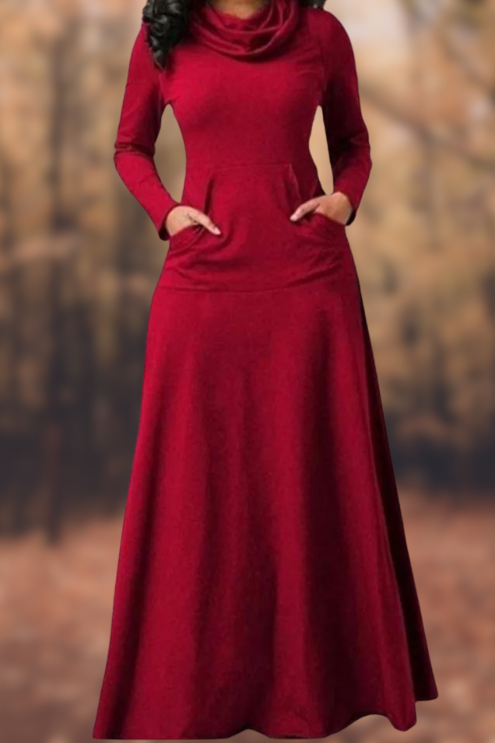 Mia® | Lässiges langärmeliges Maxikleid mit Rundhalsausschnitt und Tasche