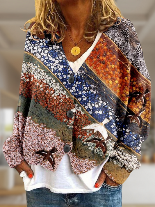 Gemusterter Damenpullover mit Knöpfen | Eleganter Winterstyle