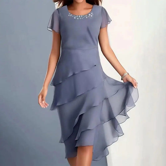 Elegantes Damen Midikleid aus Chiffon mit Perlen – Für festliche Anlässe