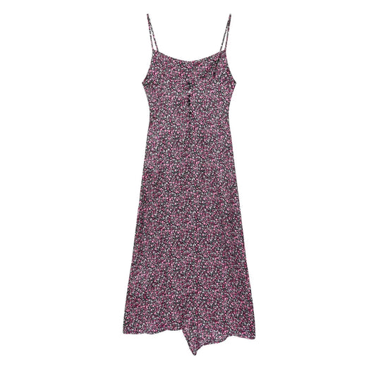 Damen V-Ausschnitt Blumiger Chiffon Unterkleid Ärmelloses Sommerkleid