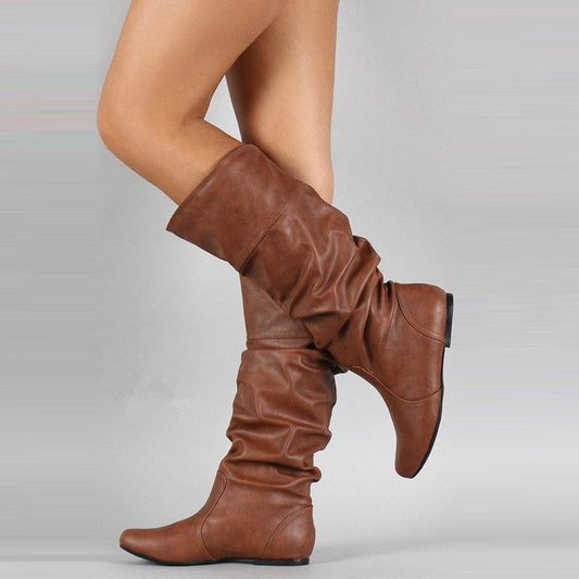 Plus Size Mid-Calf Pleated Boots for Women - Comfortable & Stylish