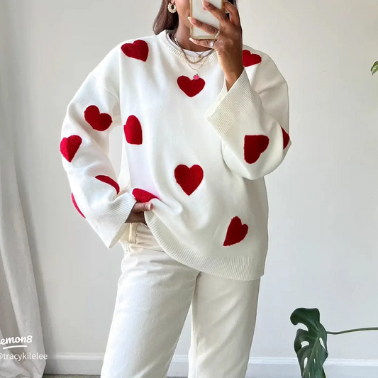 Gemütlicher Pullover mit Herzmotiv und Rundhalsausschnitt für Damen