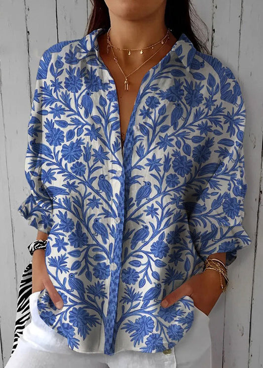 Bluse für Damen mit blauem Gartenmuster