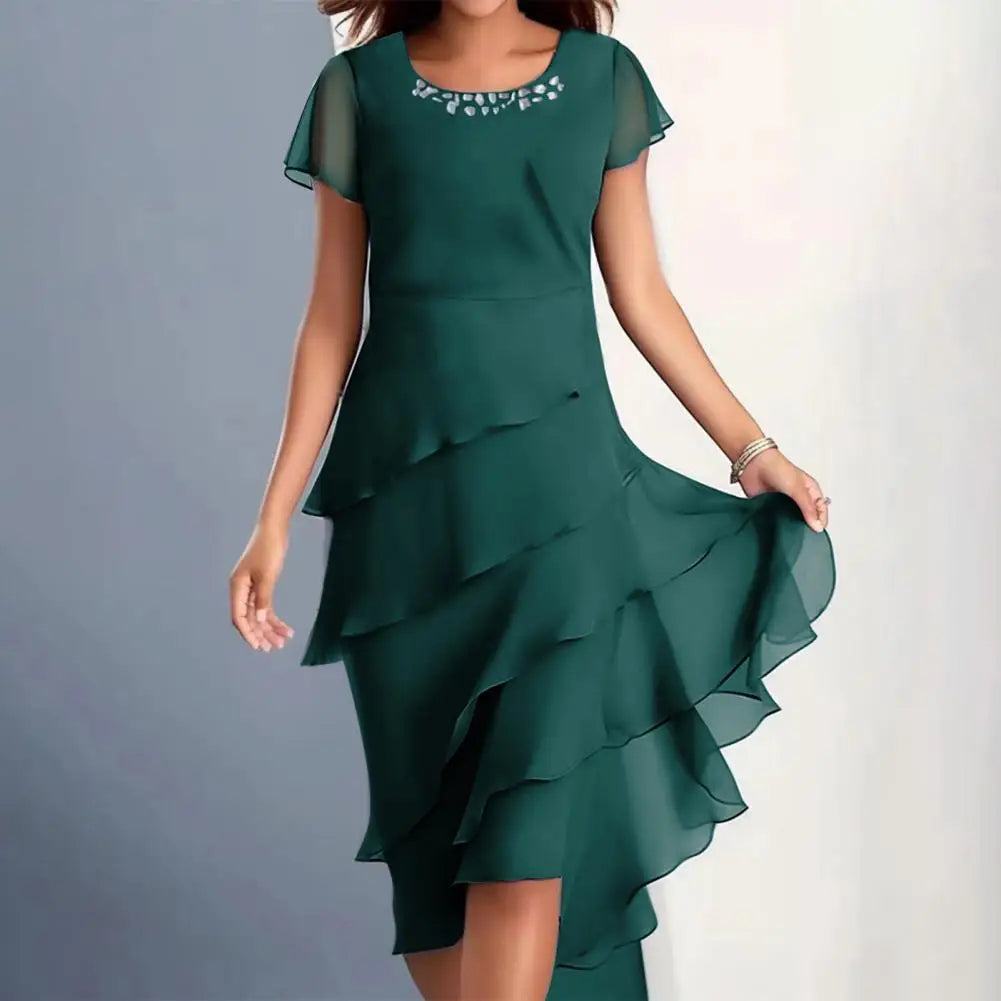 Elegantes Damen Midikleid aus Chiffon mit Perlen – Für festliche Anlässe