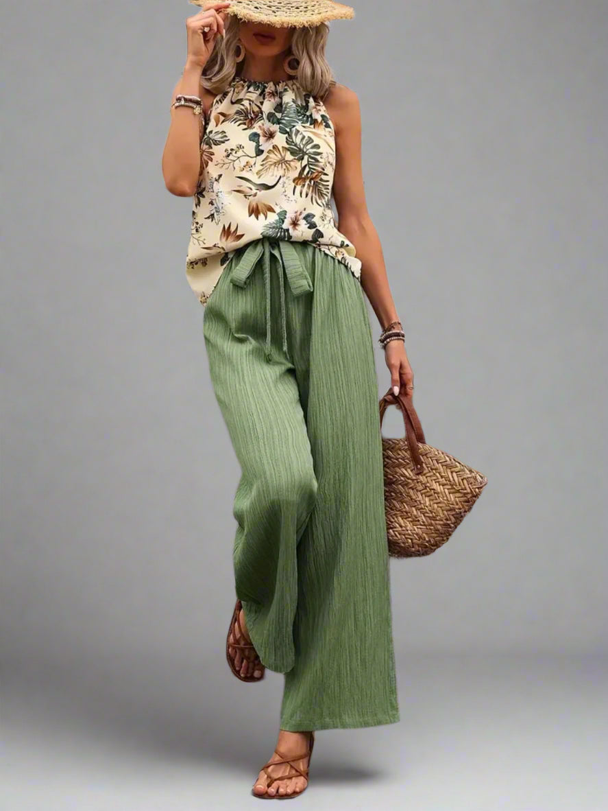 Damen bedrucktes Tanktop und Hose mit weitem Bein Set