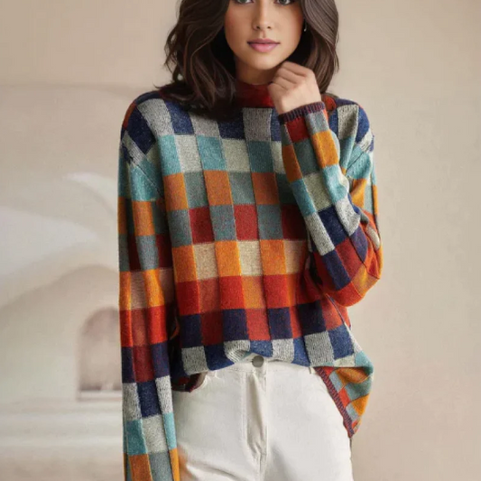 Gemütlicher Colorblock-Karo-Pullover für den Alltagsstil