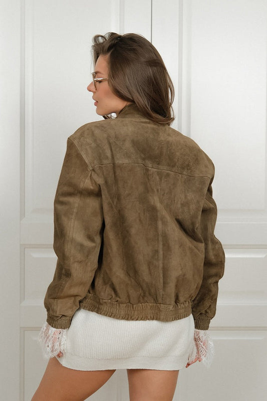 Vintage Wildlederjacke mit Stehkragen für stilvolles Schichten