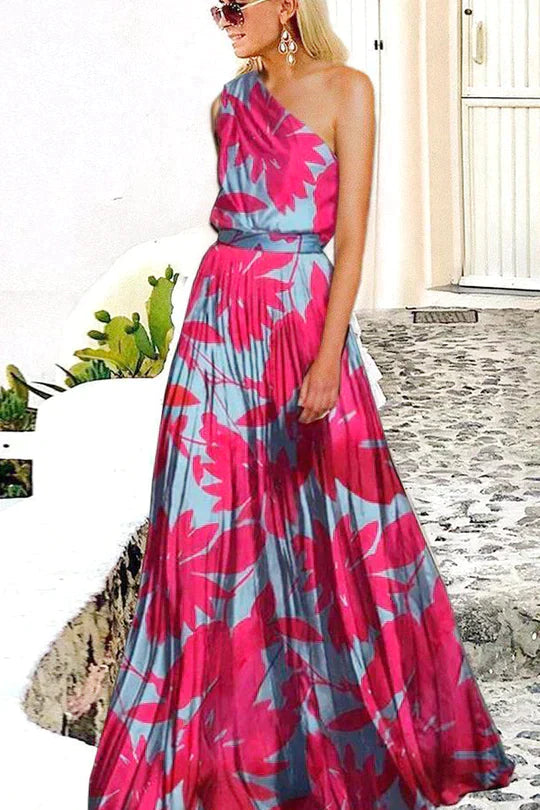 Élodie Lavin® | Bedrucktes Maxikleid mit asymmetrischer Schulterpartie