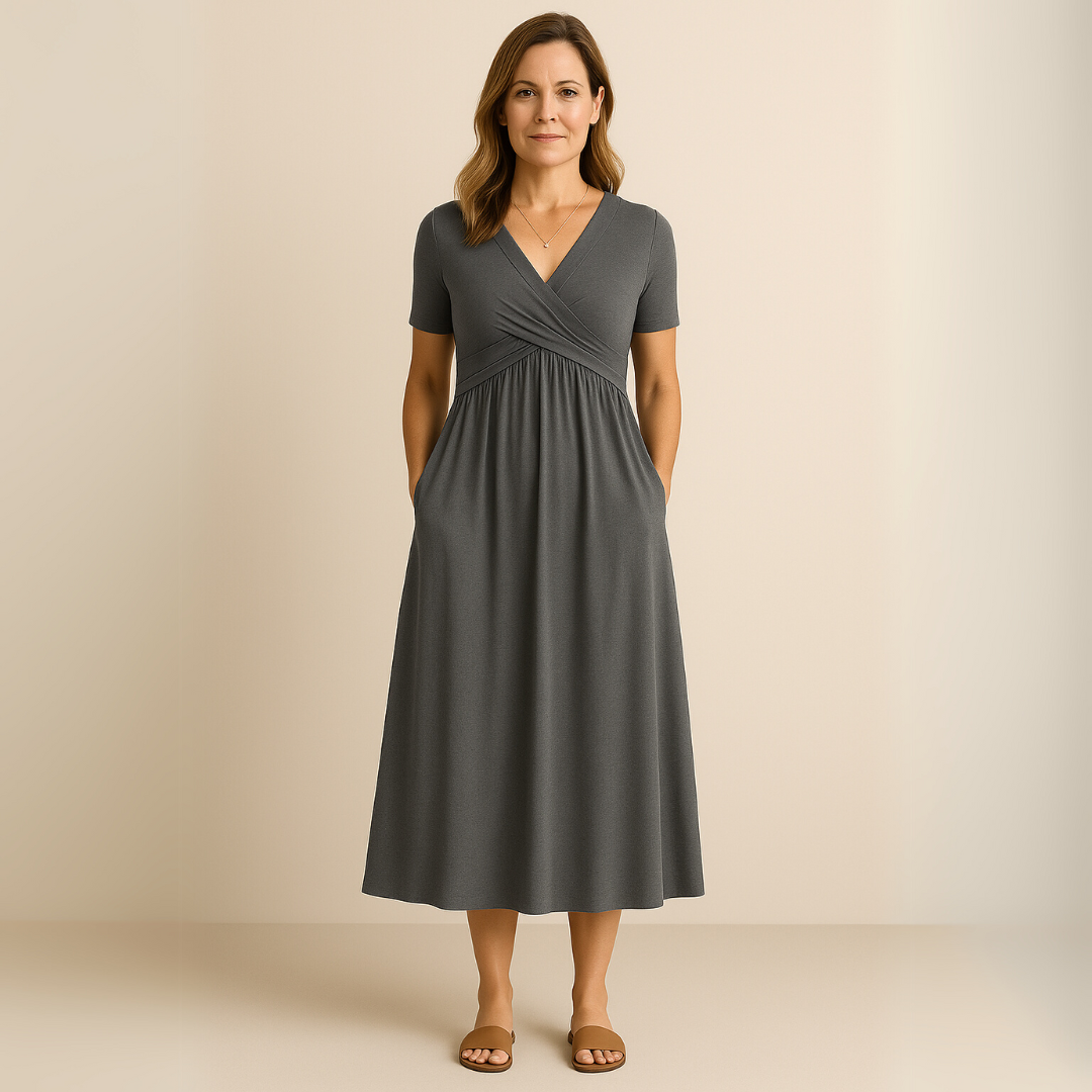 Irene® | Midikleid mit V-Ausschnitt und fließender Silhouette