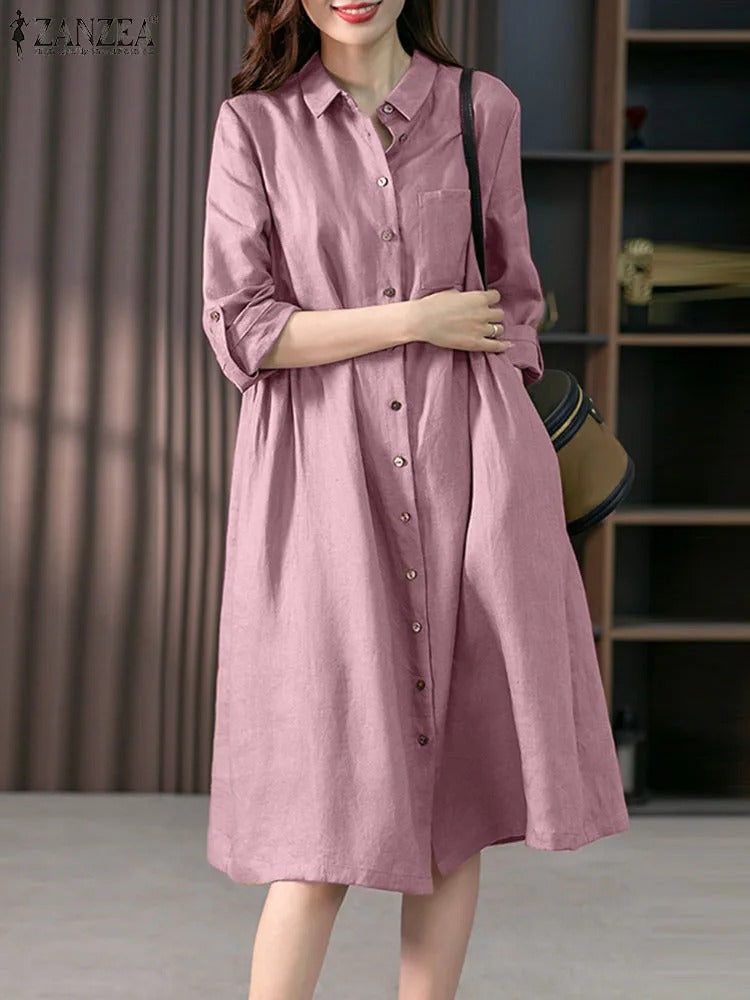 Valindr® | Lockeres Hemdblusenkleid mit Knopfleiste