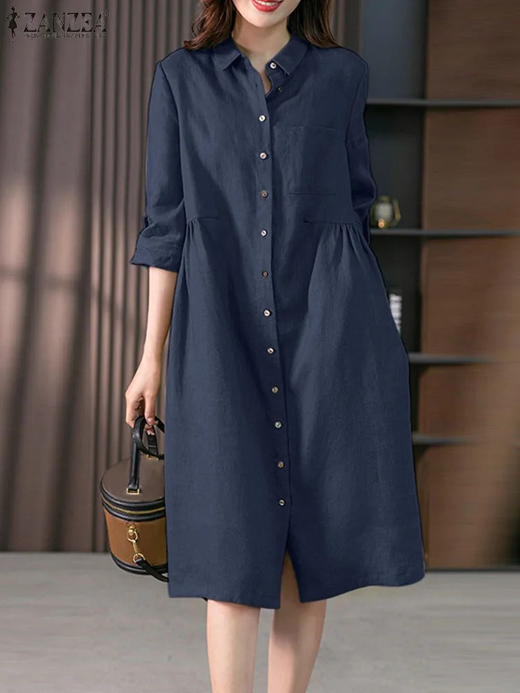 Valindr® | Lockeres Hemdblusenkleid mit Knopfleiste