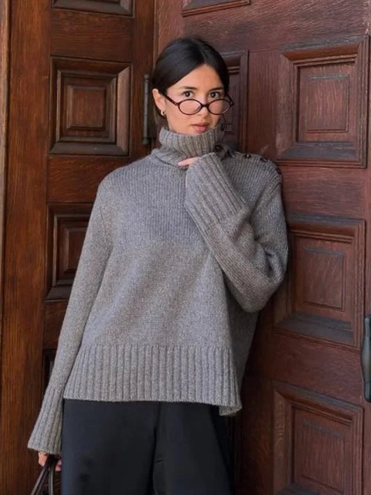 Gemütlicher Pullover mit Knopfleiste und locker sitzendem Rollkragen
