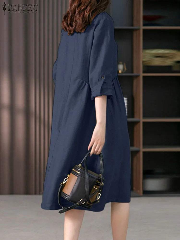 Valindr® | Lockeres Hemdblusenkleid mit Knopfleiste