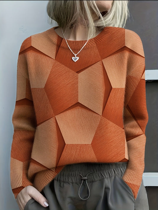 Gemütlicher Strickpullover mit markanten geometrischen 3D-Drucken