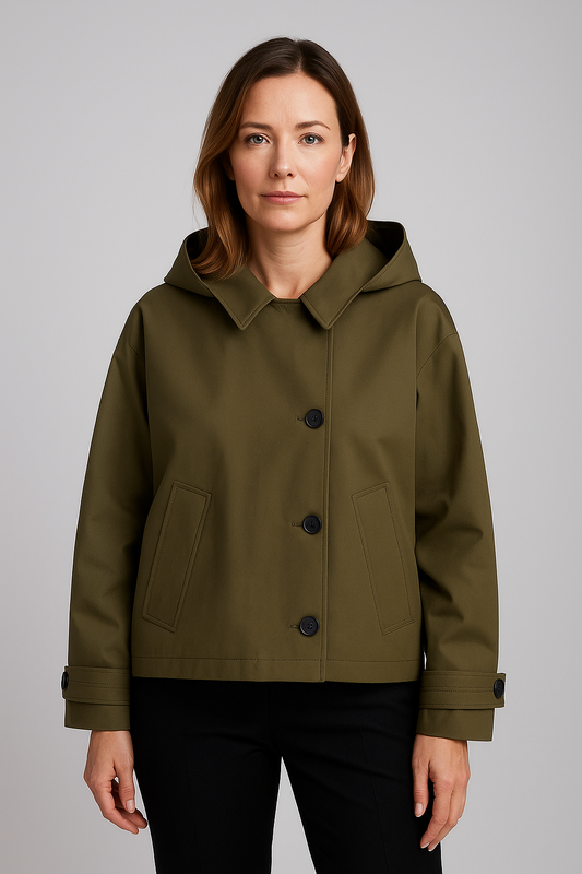 Schicker kurzer Trenchcoat mit Kapuze für Damen