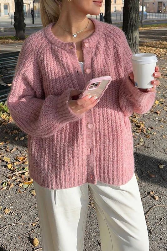 Legerer Knopf-Strickpullover mit O-Ausschnitt Outerwear