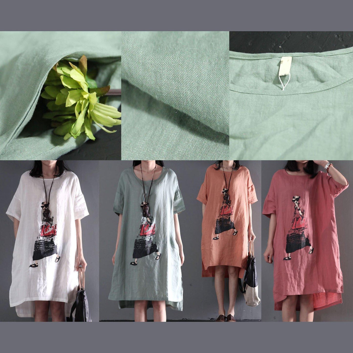 Marga® | Große Größen Weißes Leinen-Sommerkleid Maxikleid