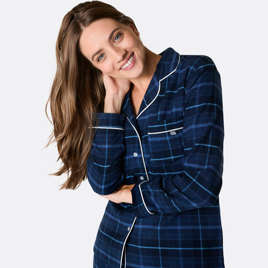 Gemütlicher blauer Flanell-Weihnachtspyjama für Damen