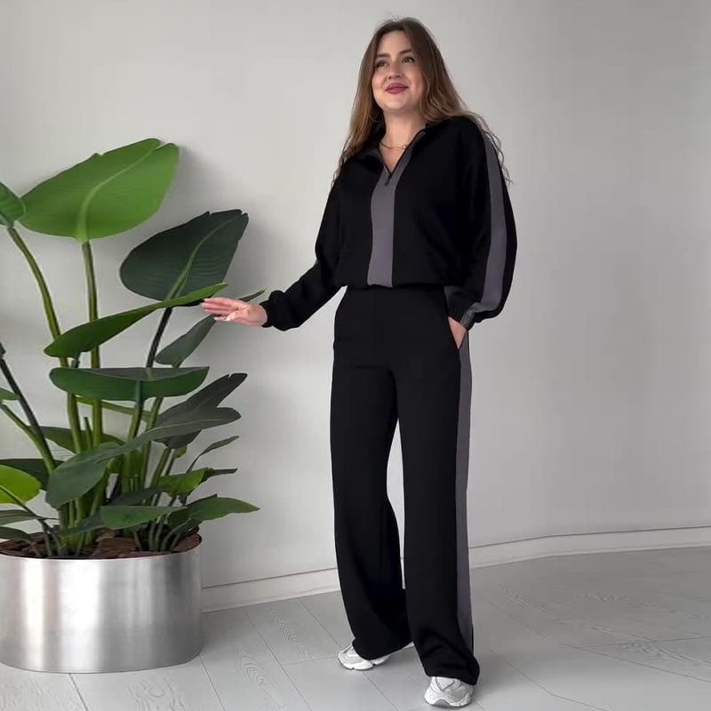 Elegantes 2-teiliges Set mit Reißverschluss-Reversoberteil und Hose