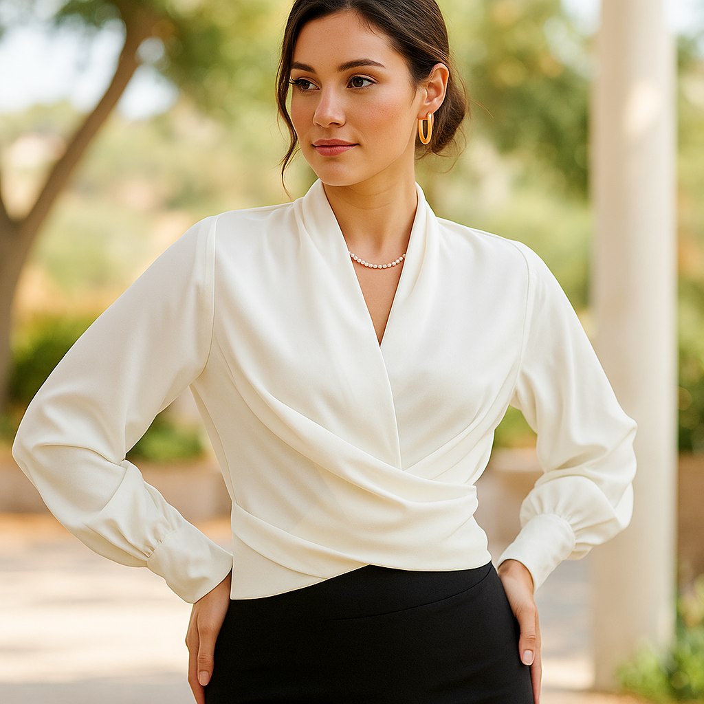 Elegante Bluse mit Puffärmeln und V-Ausschnitt für stilvolle Alltagslooks