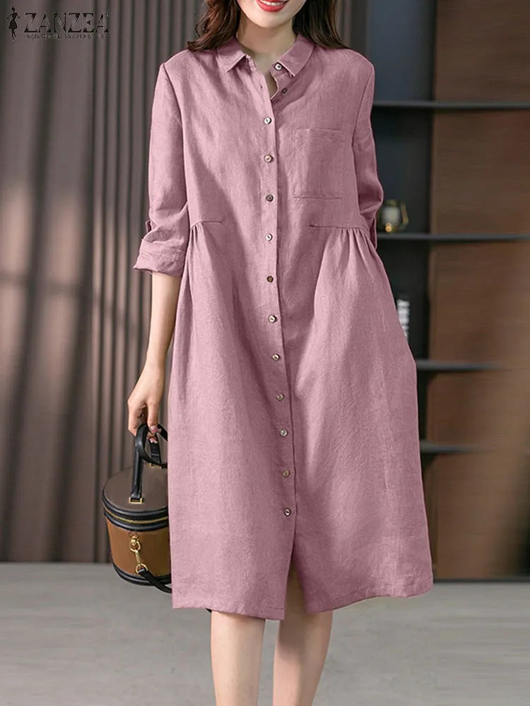 Valindr® | Lockeres Hemdblusenkleid mit Knopfleiste