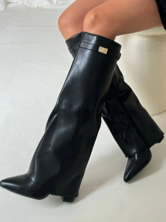 Schicke Kniehohe Stiefel mit Umschlag für Damen