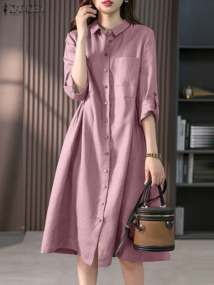 Valindr® | Lockeres Hemdblusenkleid mit Knopfleiste