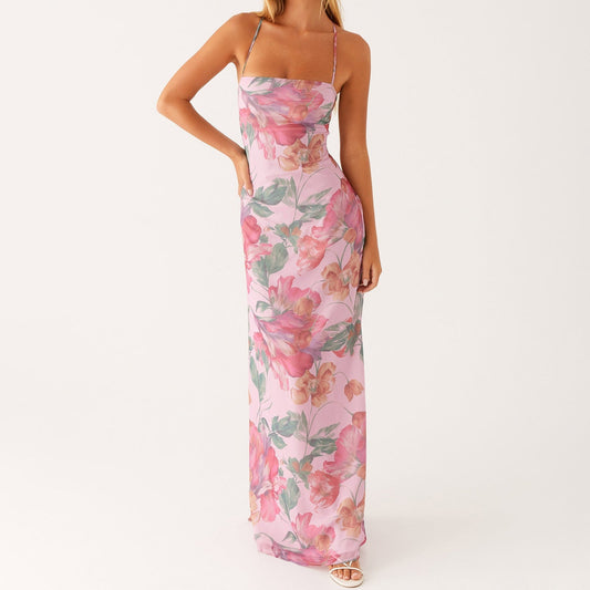 Damen Blumen Maxikleid Sommer Ärmelloses Fließendes Kleid