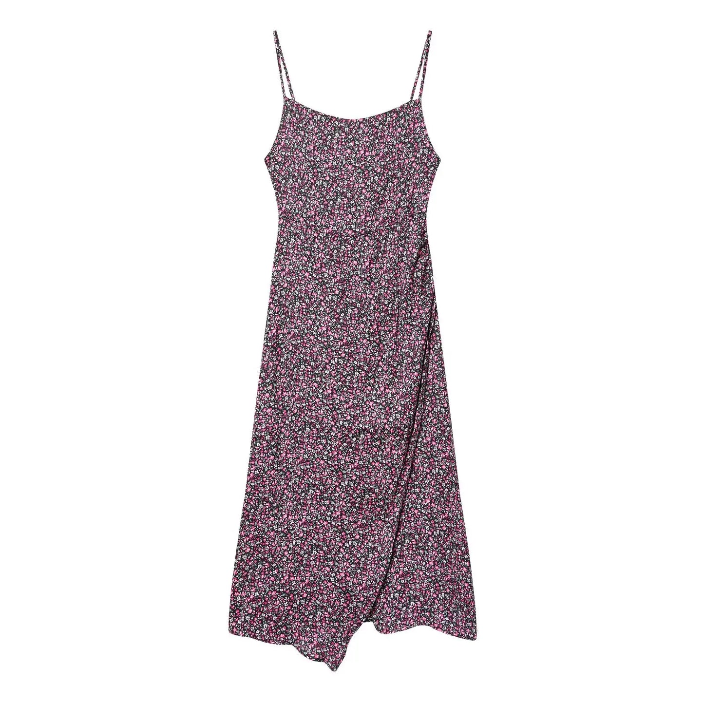 Damen V-Ausschnitt Blumiger Chiffon Unterkleid Ärmelloses Sommerkleid