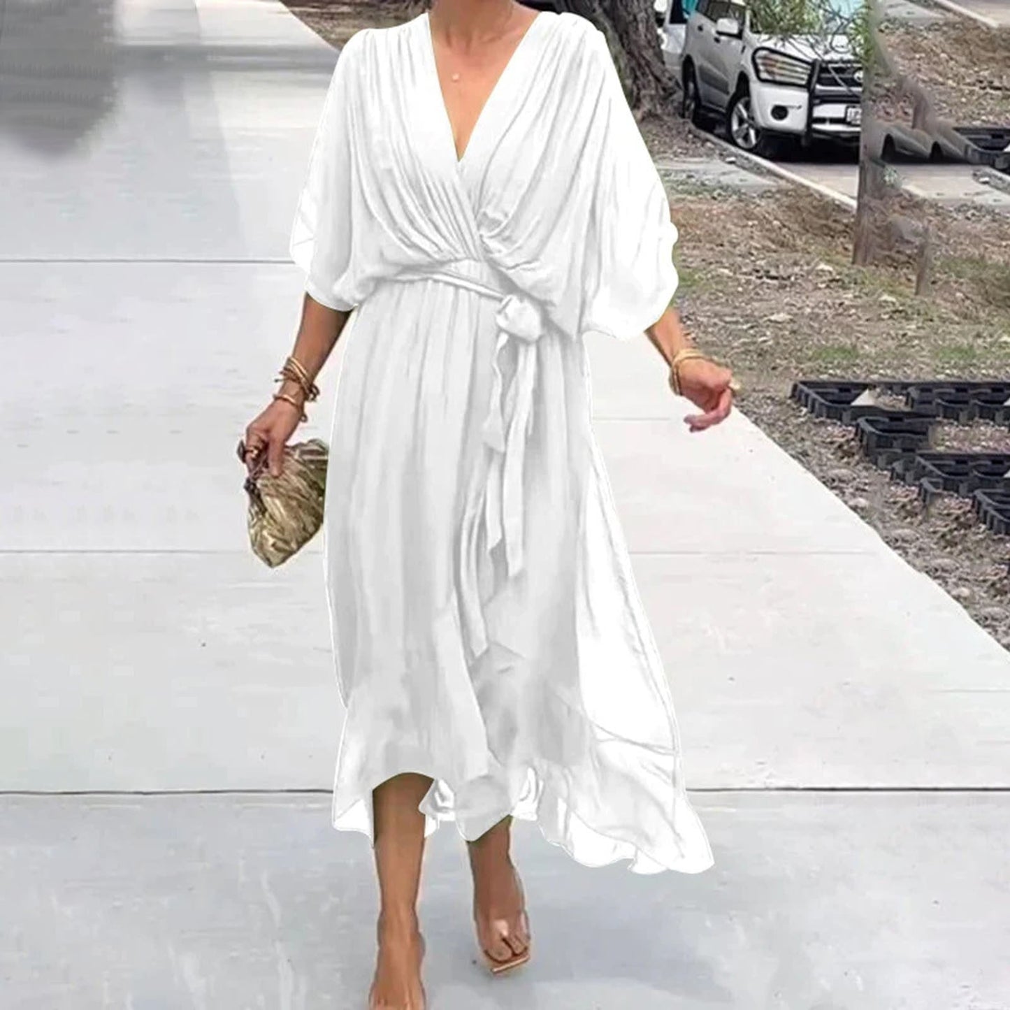 Elegantes V-Ausschnitt Sommerkleid für Damen