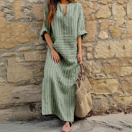 Léa Blanchet® | Gestreiftes Baumwoll-Leinen-Kleid