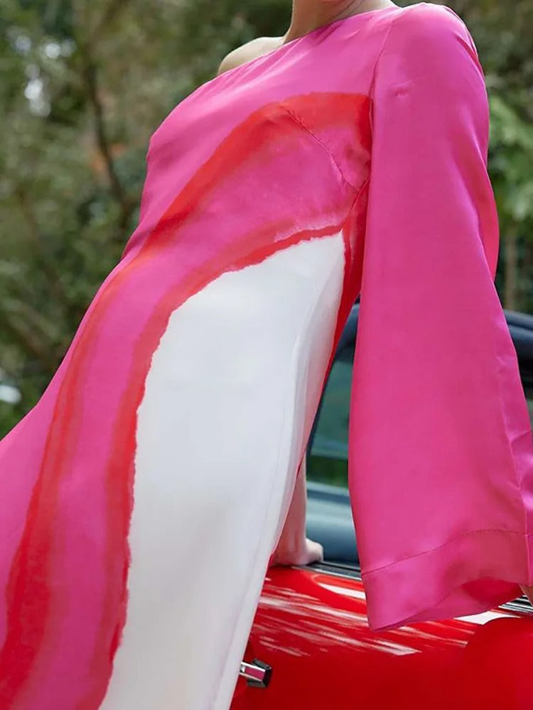 Maxikleid mit Carmenausschnitt, Patchwork und Laternenärmeln