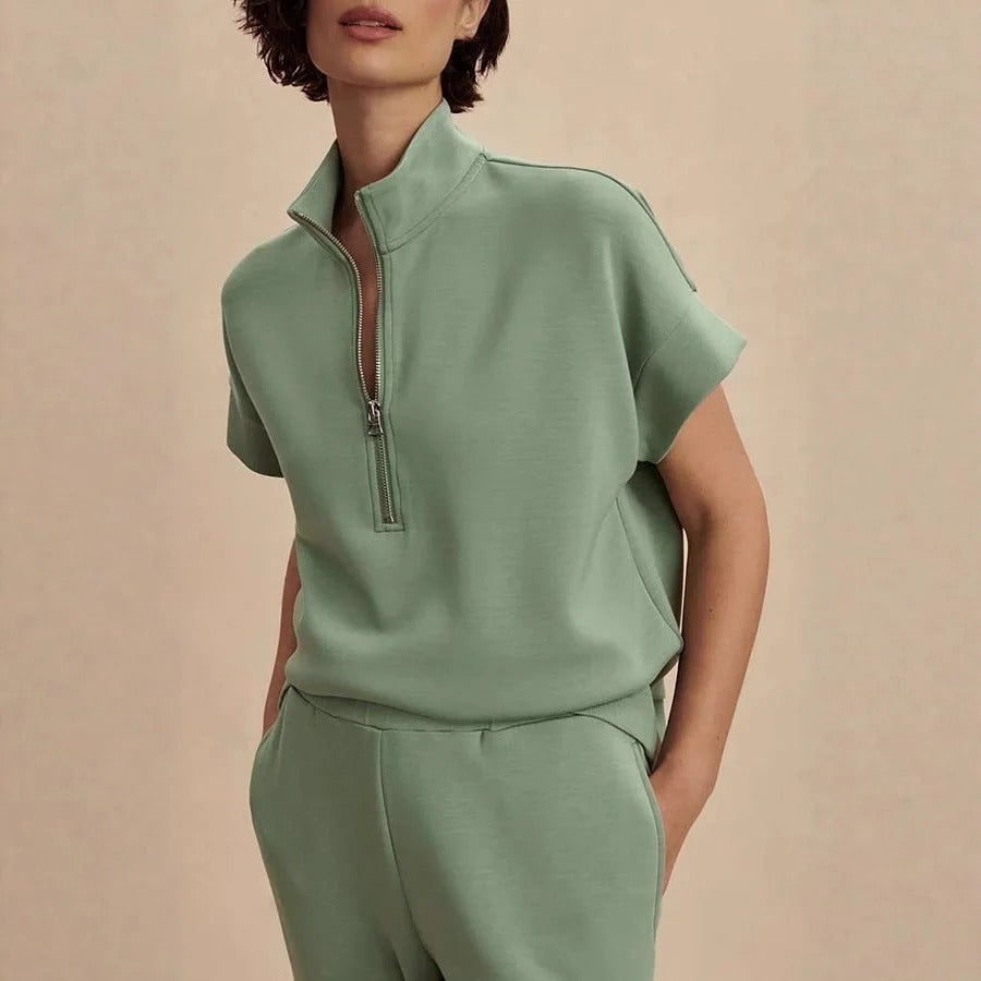 Gemütliches Halb-Reißverschluss-Sweatshirt und Jogger-Loungewear-Set