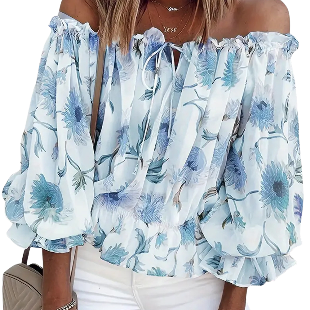 Florale Schulterfreie Bluse mit Puffärmeln