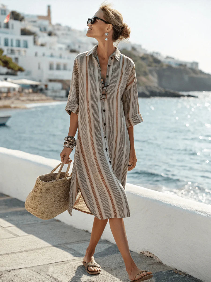 Leichtes Leinen-Sommerkleid mit Knopfleiste für Damen