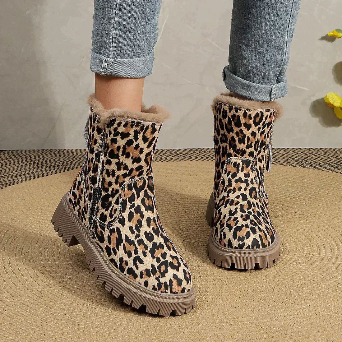 Schicke Leopard-Print Knöchelstiefel für trendige Outfits