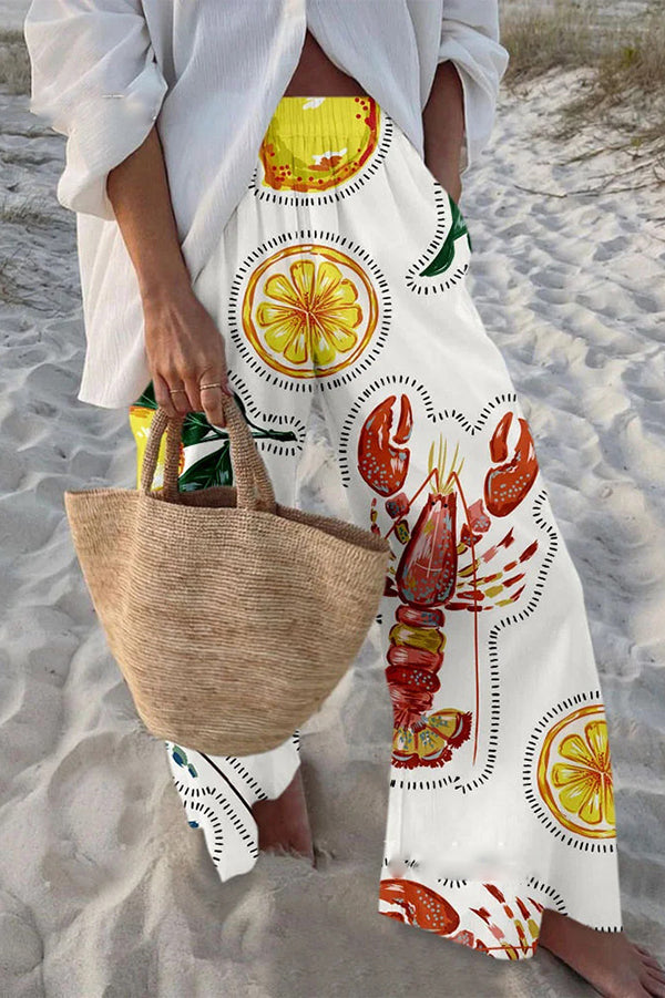 Hosen mit maritimem Print, elastischem Bund, lockerem Schnitt und Taschen