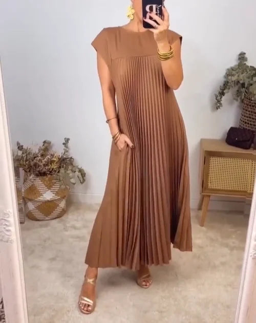 Einfarbiges blaues Plisseekleid für Damen - Elegant für besondere Anlässe