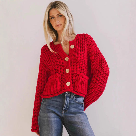 Cozy Chic Damen-Strickjacke mit Knöpfen und Taschen