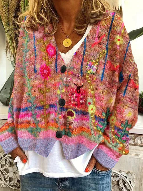 Celine® | Bunte & Stilvolle Bedruckte pully mit Knöpfen