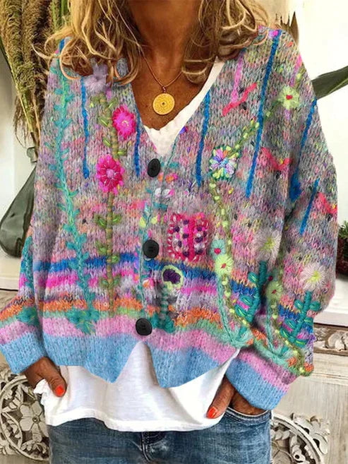 Celine® | Bunte & Stilvolle Bedruckte pully mit Knöpfen