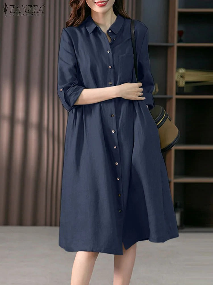 Valindr® | Lockeres Hemdblusenkleid mit Knopfleiste