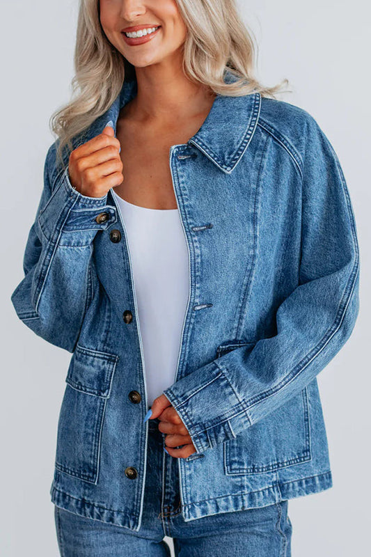 Lässige einreihige Jeansjacke mit Taschen