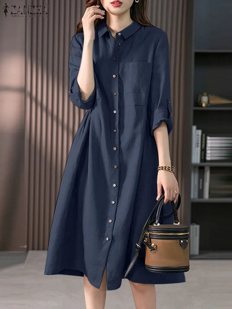 Valindr® | Lockeres Hemdblusenkleid mit Knopfleiste