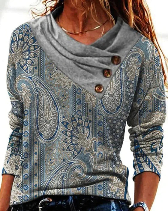 Carey® | Paisly Pullover mit Dreiknopfkragen