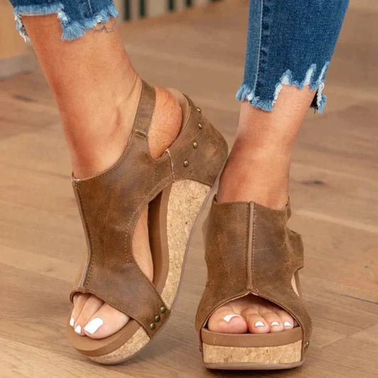 Damen Orthopädische Wedges Sandalen mit Klettverschluss & Lederimitat