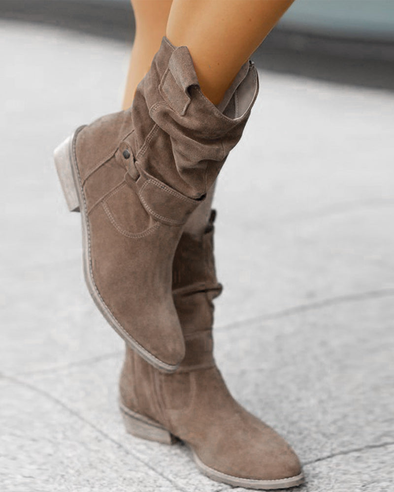 Damen Wildleder-Stiefeletten mit niedrigem Absatz & Reißverschluss