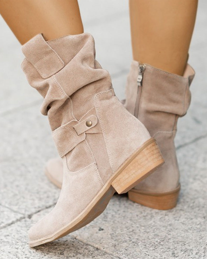 Damen Wildleder-Stiefeletten mit niedrigem Absatz & Reißverschluss