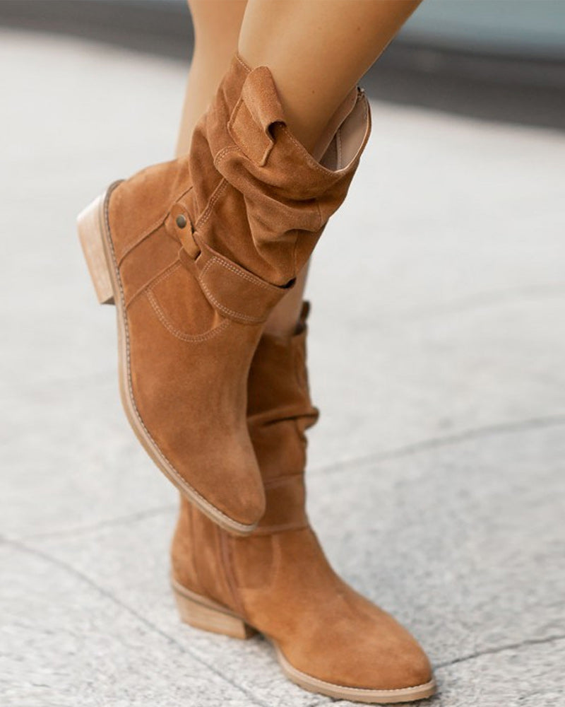 Damen Wildleder-Stiefeletten mit niedrigem Absatz & Reißverschluss